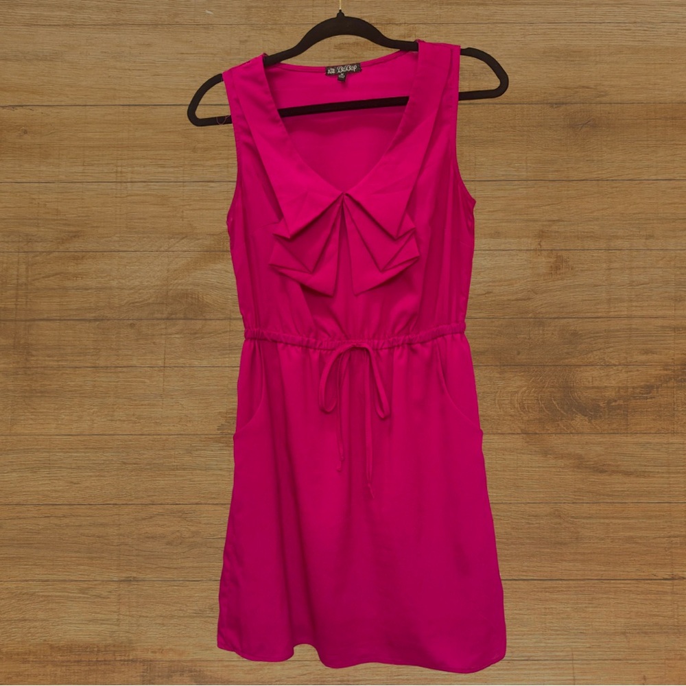 Be Bop Womens Dress Medium Mini Sleeveless Sheer Scoop Neck Magenta